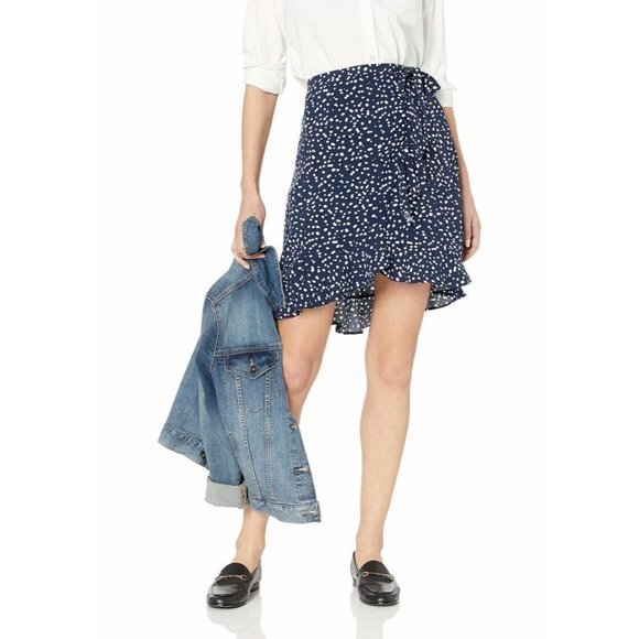 J. Crew Dresses & Skirts - J.Crew Skirt Faux Wrap Mini Blue White Polka Dot Ruffle